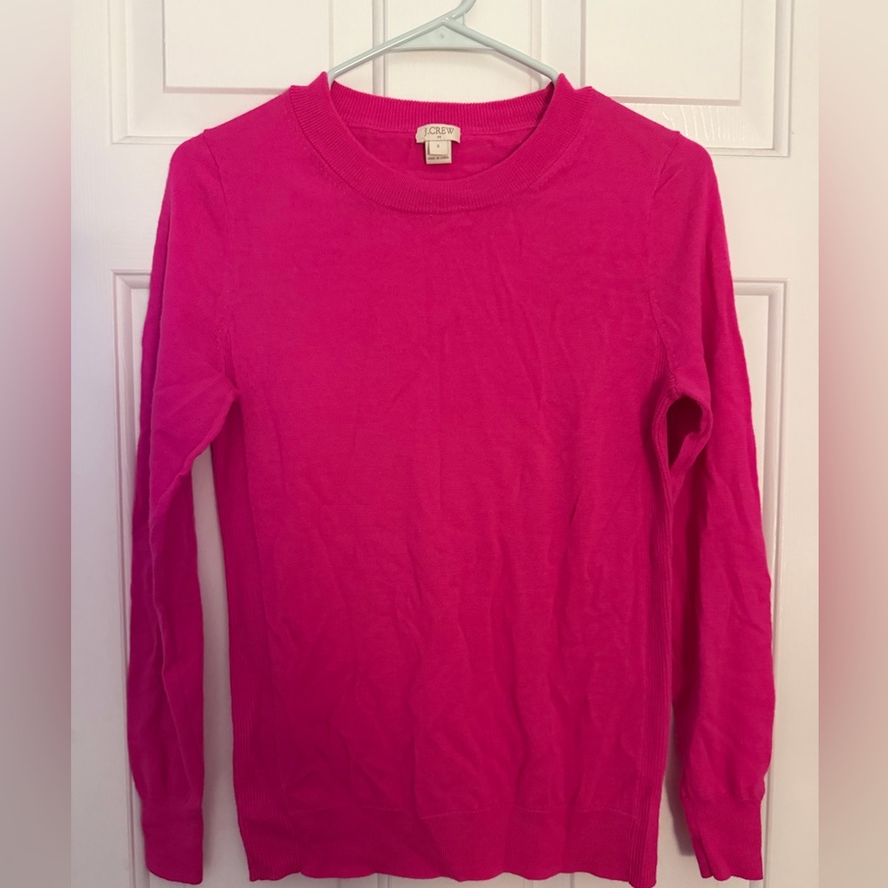 J. Crew Vibrant Pink Merino Wool Crew Neck Sweater